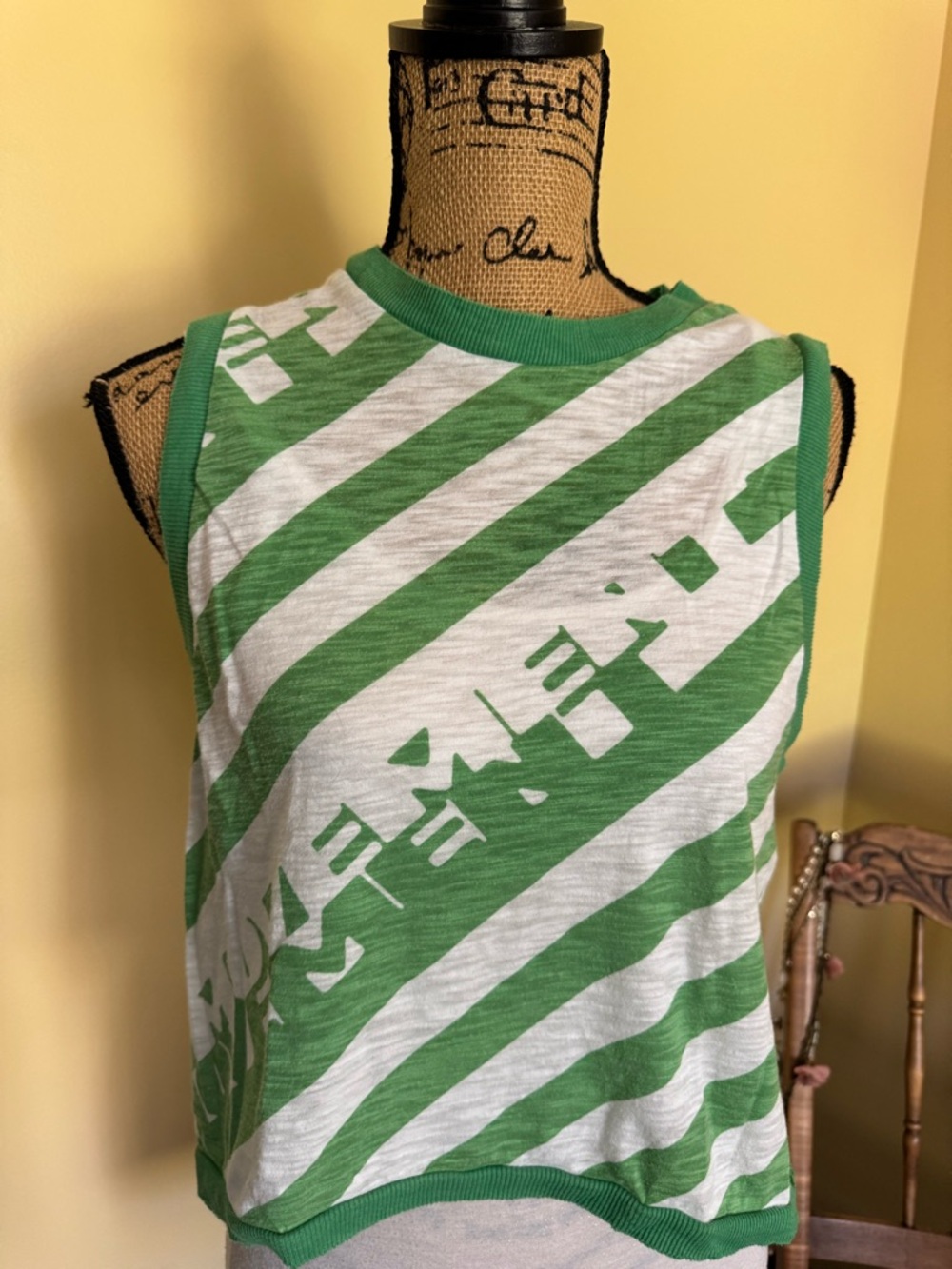 Free People Movement Green & White Striped Graphic Tank Top. Size small.